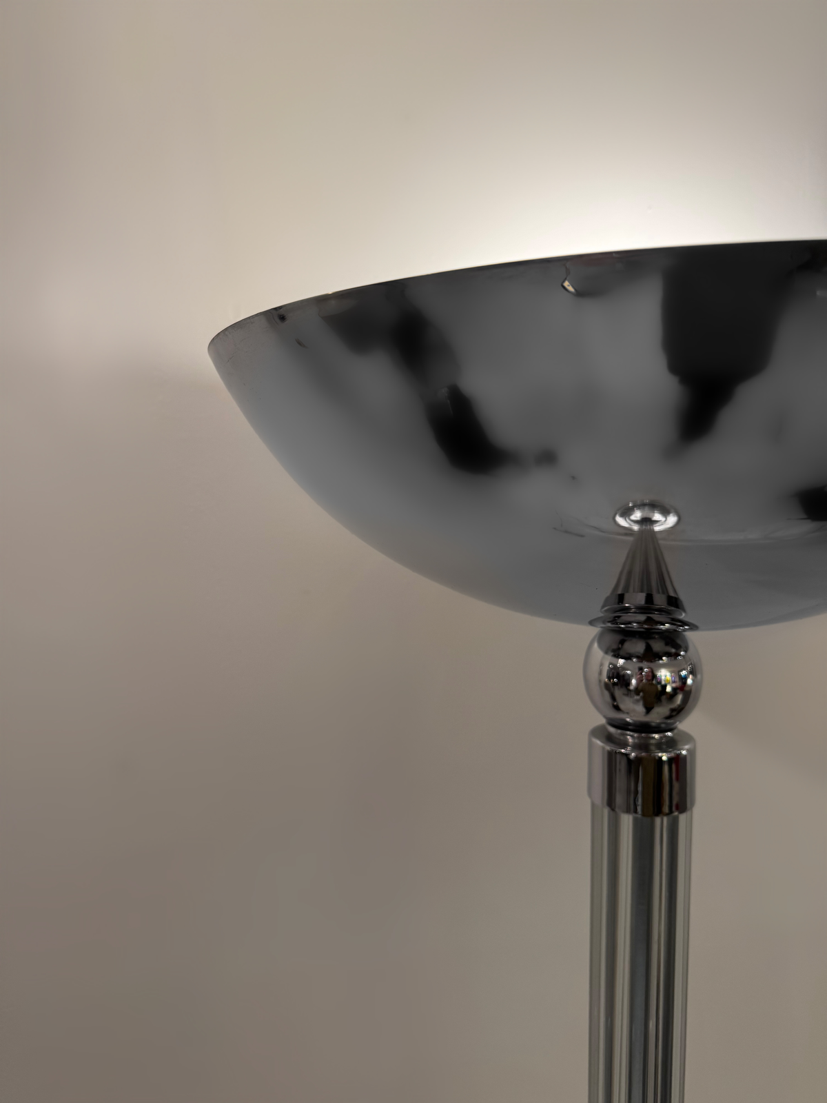 Art deco Style Uplighter Floor Lamp, Glass & Chrome by Karl Springer, 1978 image 7