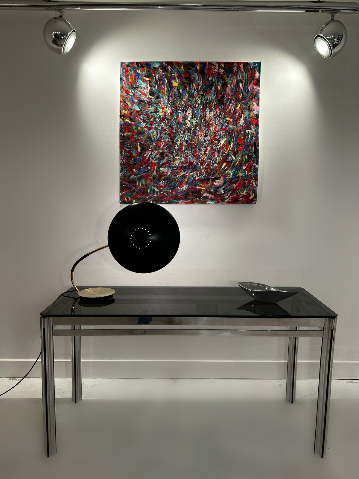 George ciancimino console table in Chrome and Smoked Glass, 1970 image 7