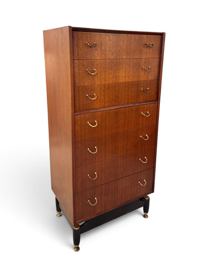 Gplan Tola Mahogany Tall boy Chest of Drawers designed by Victor Wilkinson, 1966
