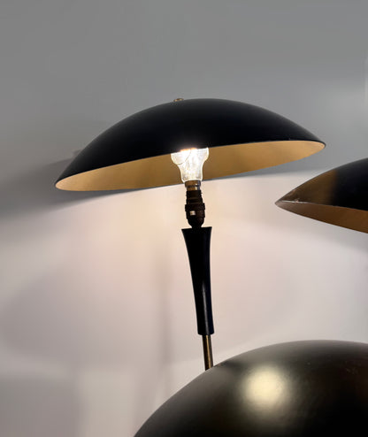 Original Tri-light Designed by Gerald Thurston for Lightolier Italy, Brass & Black Beech, 1954