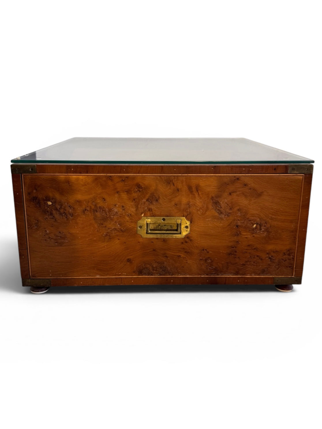Pair of fine Scandinavian Burr Maple Campaign drawers with Brass Motifs  image 11