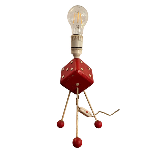 American Red & Cream Atomic Tripod Dice Table Lamp, 1950 image 0