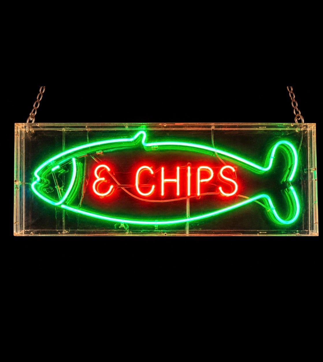 Original Vintage Tubular Neon Fish & Chips, Circa 1970