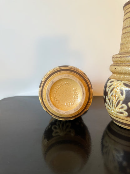 West German Scheurich Medium Handled Vase 428 26: Brown & Cream With Flowers image 5