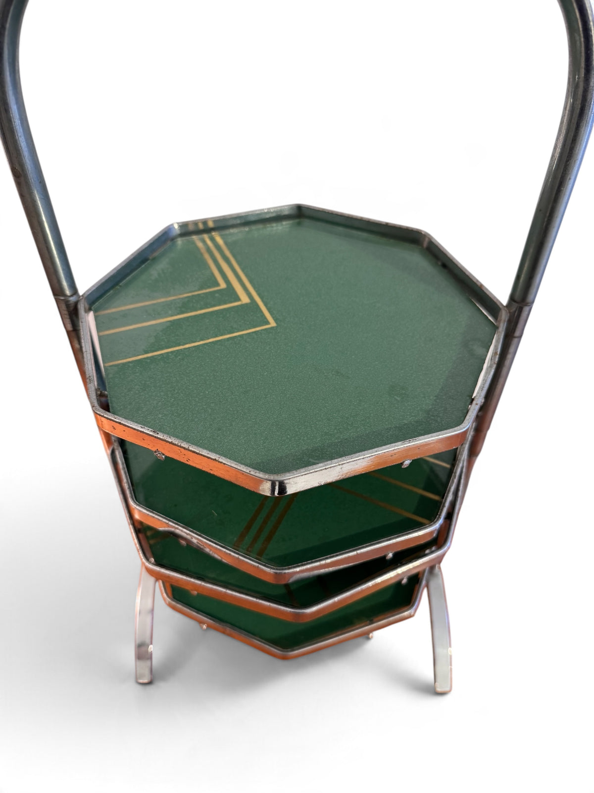 Art Deco Articulated Hand Painted Glass Cake Stand with Chrome, 1930