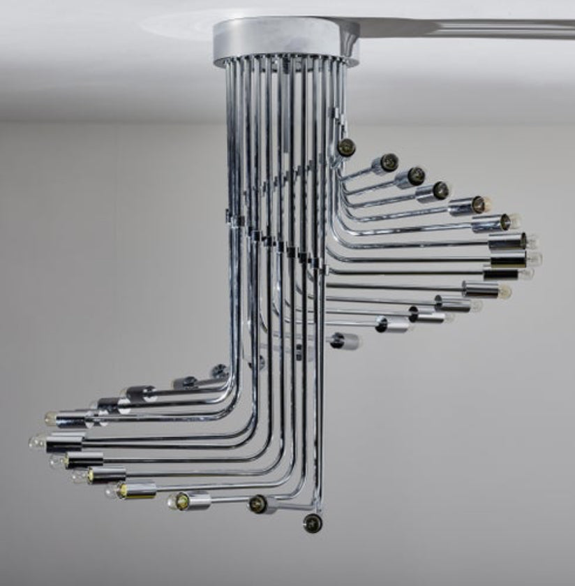 Ultra rare Italian Spiral Chrome Chandelier by Gaetano Sciolari, 1970s image 7