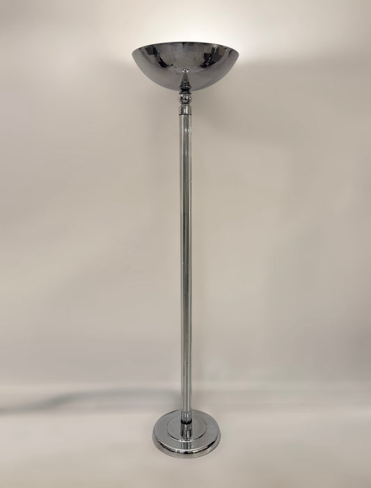 Art deco Style Uplighter Floor Lamp, Glass & Chrome by Karl Springer, 1978 image 0