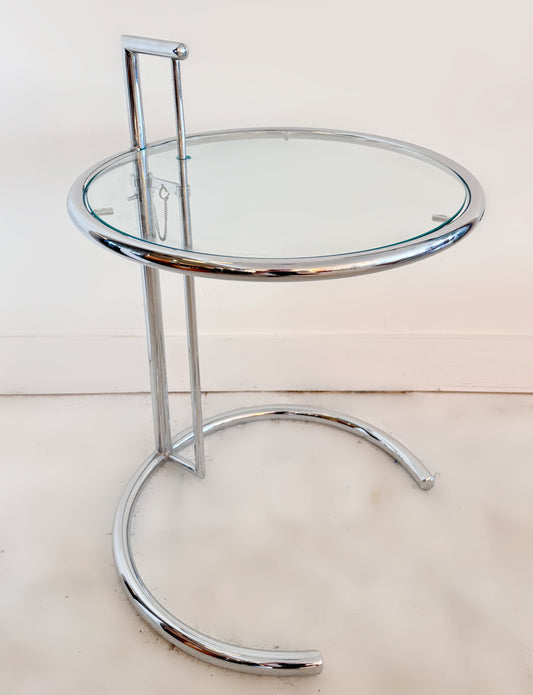 Adjustable glass and chrome E1027 side table by Eileen Gray for Habitat, 1980 image 0
