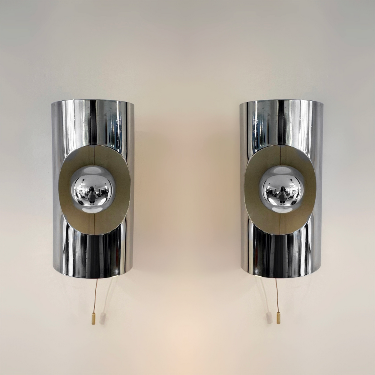 Pair of Chrome Wall lights by Philippe Rogier for Prova Denmark, 1970 image 0