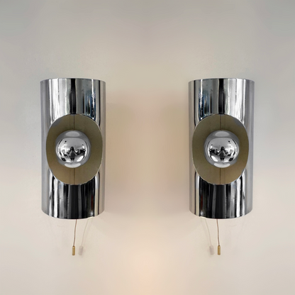 Pair of Chrome Wall lights by Philippe Rogier for Prova Denmark, 1970 image 0
