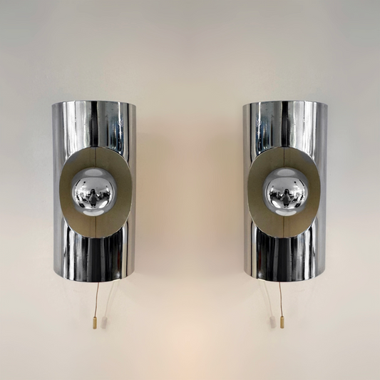 Pair of Chrome Wall lights by Philippe Rogier for Prova Denmark, 1970 image 0
