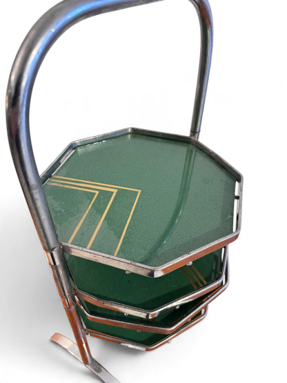 Art Deco Articulated Hand Painted Glass Cake Stand with Chrome, 1930