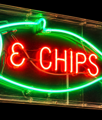 Original Vintage Tubular Neon Fish & Chips, Circa 1970