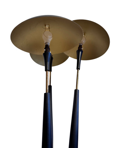 Original Tri-light Designed by Gerald Thurston for Lightolier Italy, Brass & Black Beech, 1954