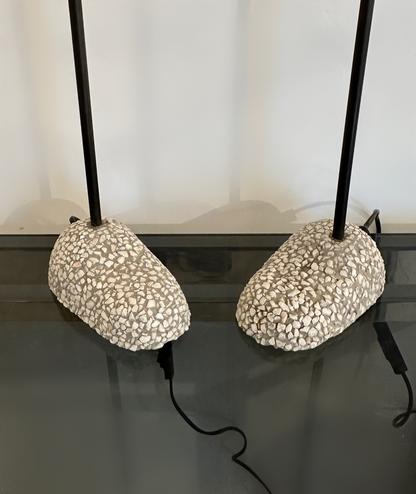 Pair of Spanish Bronze Lilly shaped Lamps with Stone bases, 1980 image 2