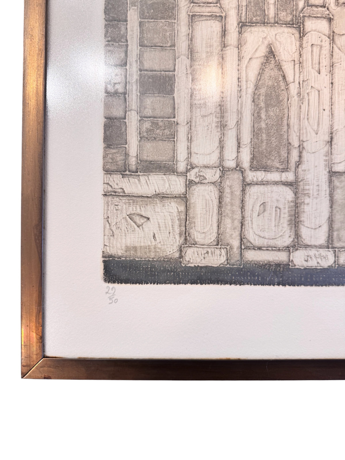 Original Pair of Architectural Etchings By Valerie Thornton In Brass Frames,1960 image 4