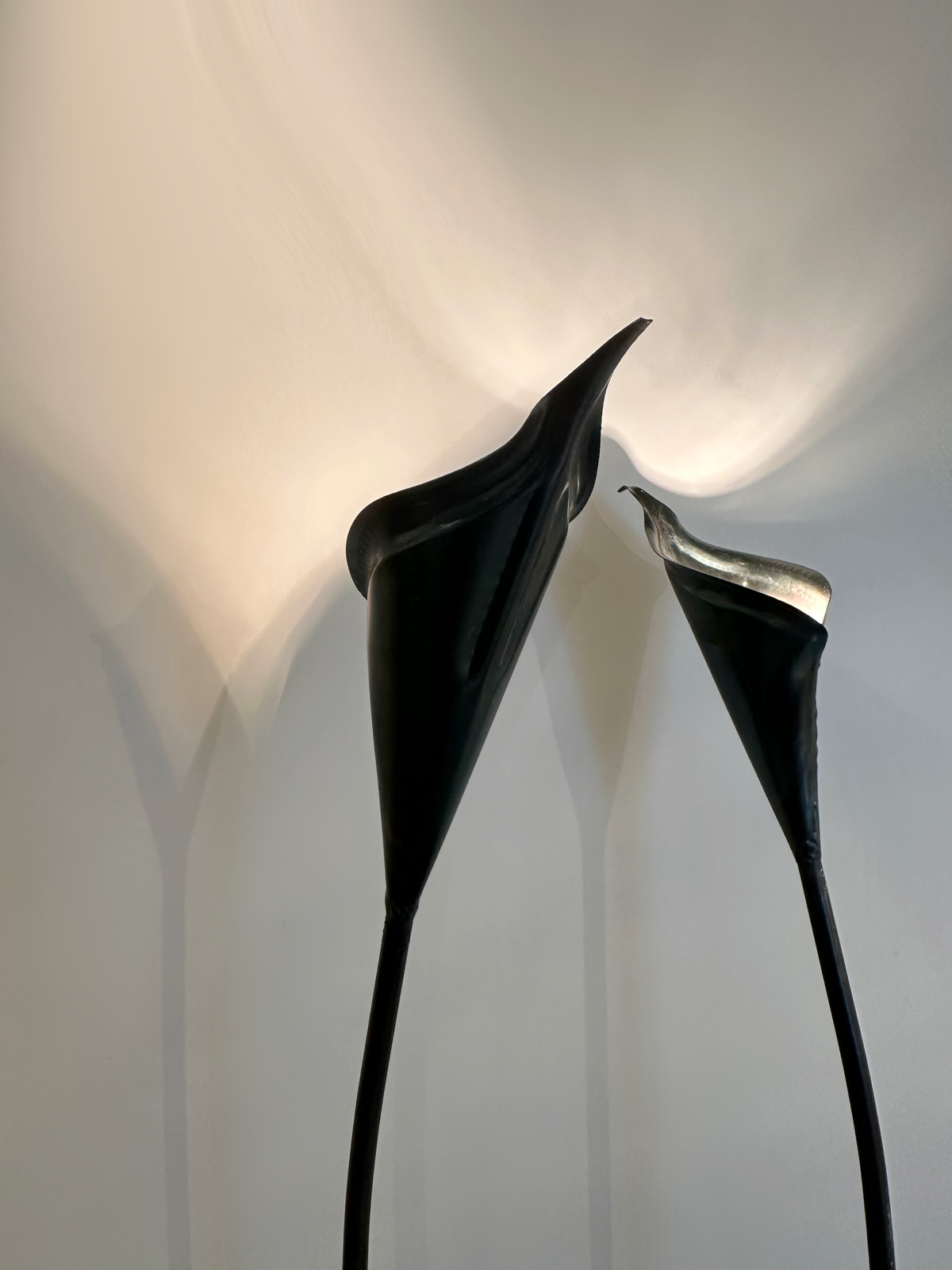 Pair of Spanish Bronze Lilly shaped Lamps with Stone bases, 1980 image 5