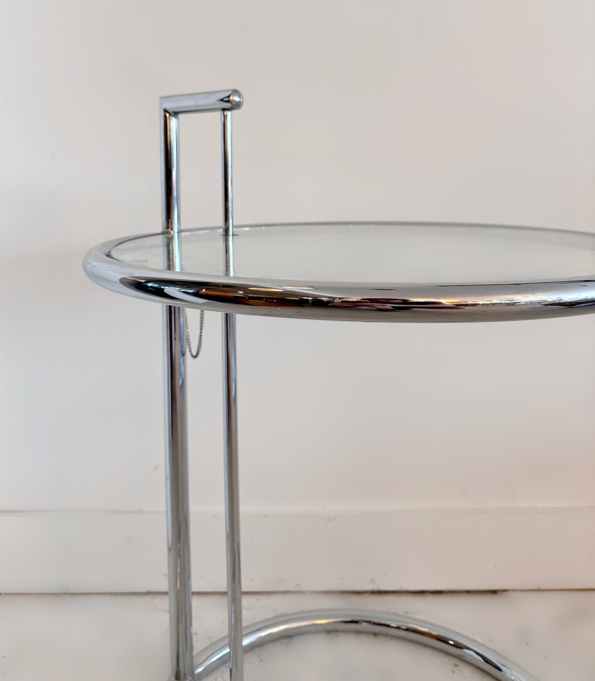 Adjustable glass and chrome E1027 side table by Eileen Gray for Habitat, 1980 image 1