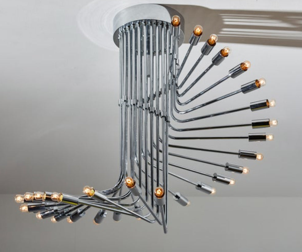 Ultra rare Italian Spiral Chrome Chandelier by Gaetano Sciolari, 1970s image 1