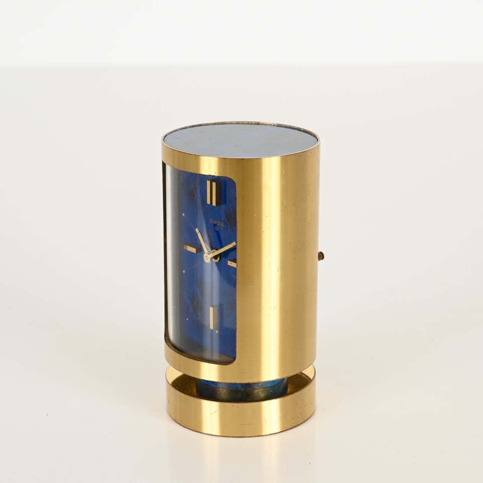 Mid-Century Swiss Gilt Brass & Lapis Lazuli Swiza 8 Day Alarm Clock, 1960s