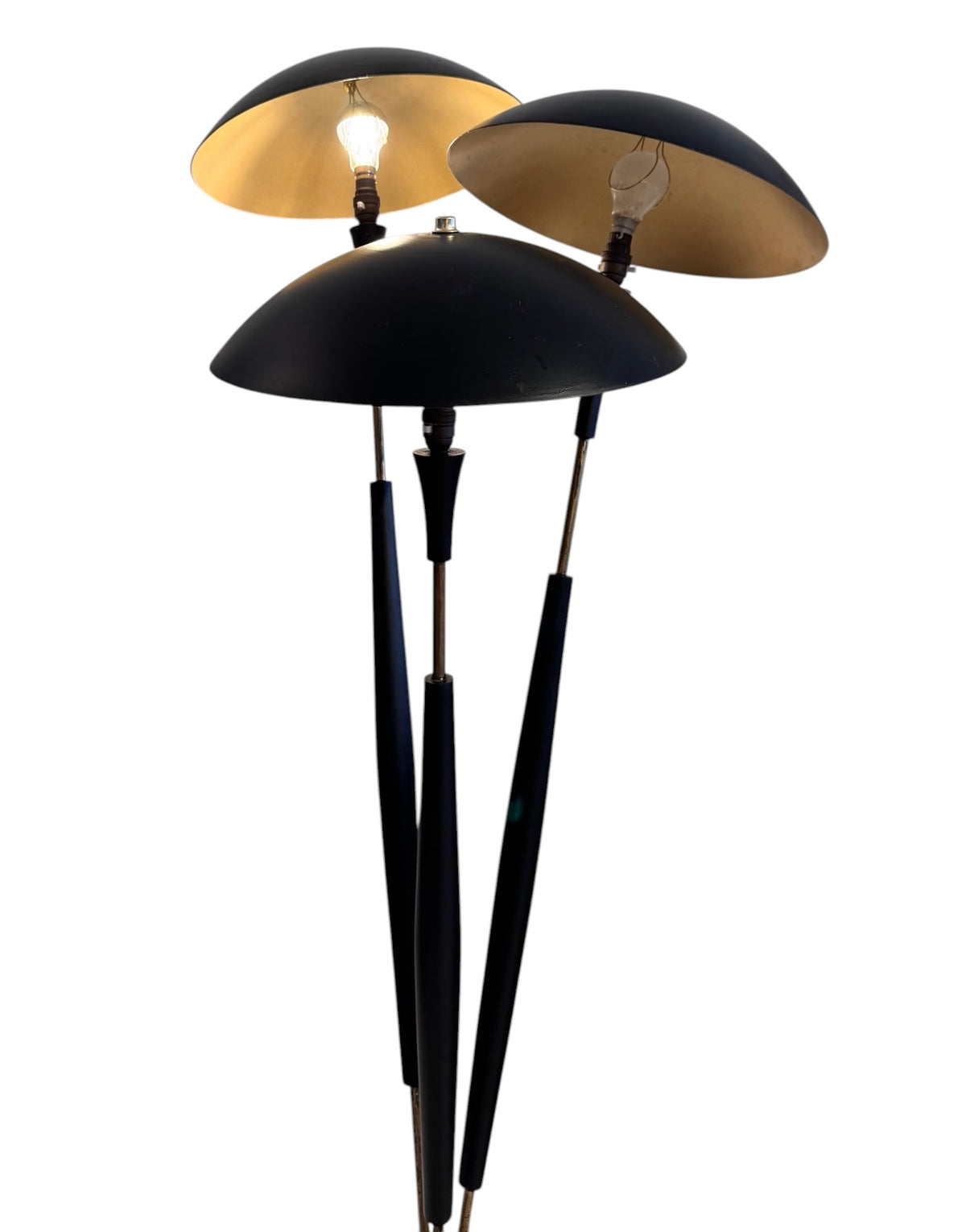 Original Tri-light Designed by Gerald Thurston for Lightolier Italy, Brass & Black Beech, 1954
