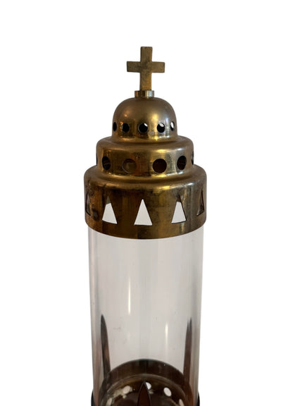 Pair of Antique Brass and Glass Ecclesiastical Candle Lanterns