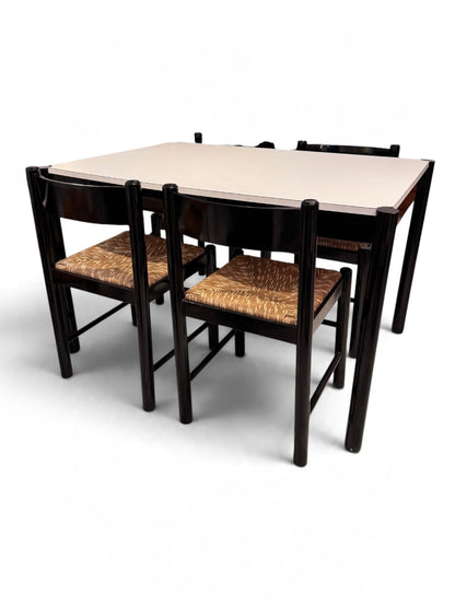 Vico Magistretti Carimate Dining suite, in rush and black Ebony, 1960