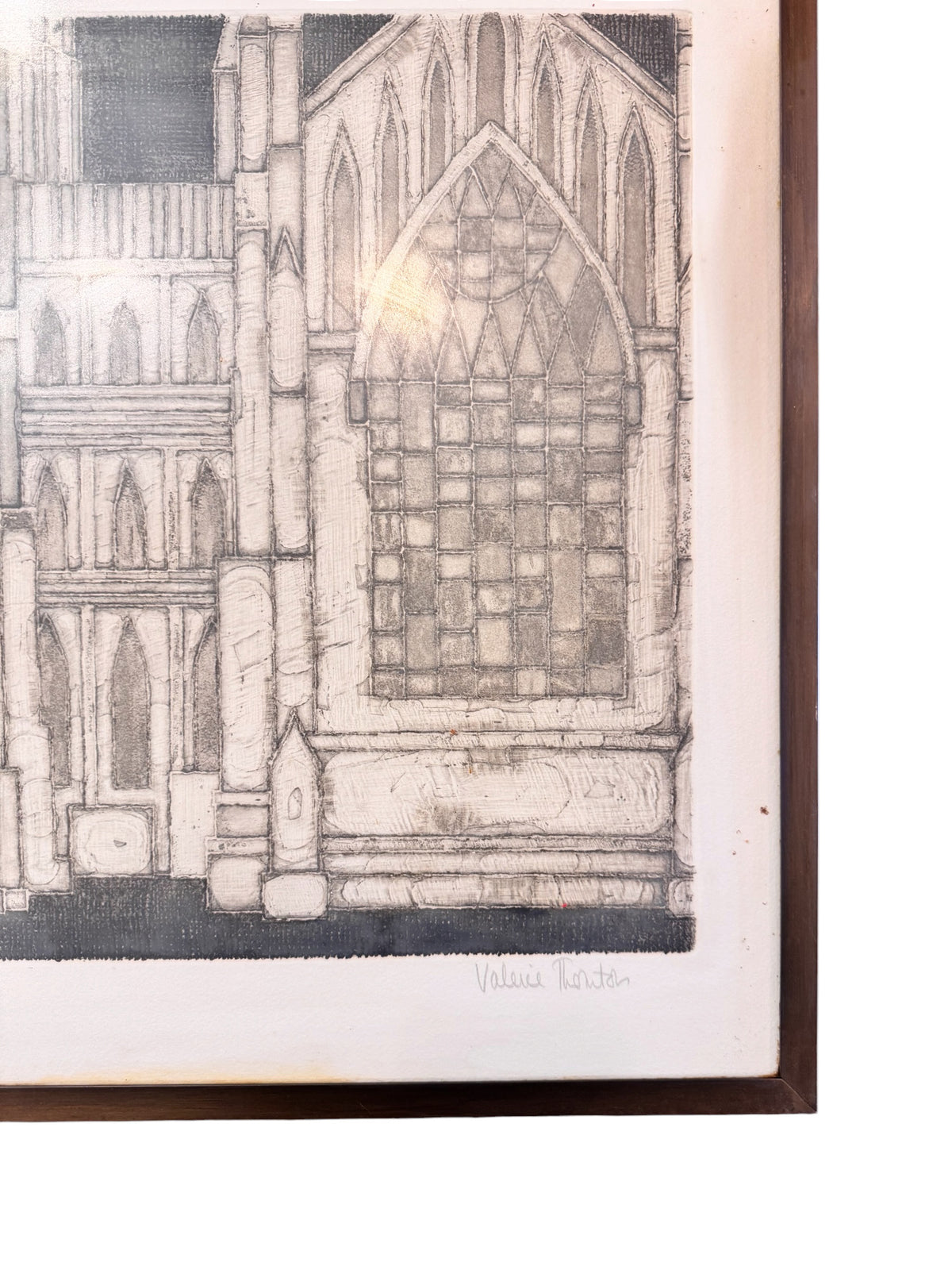 Original Pair of Architectural Etchings By Valerie Thornton In Brass Frames,1960 image 2
