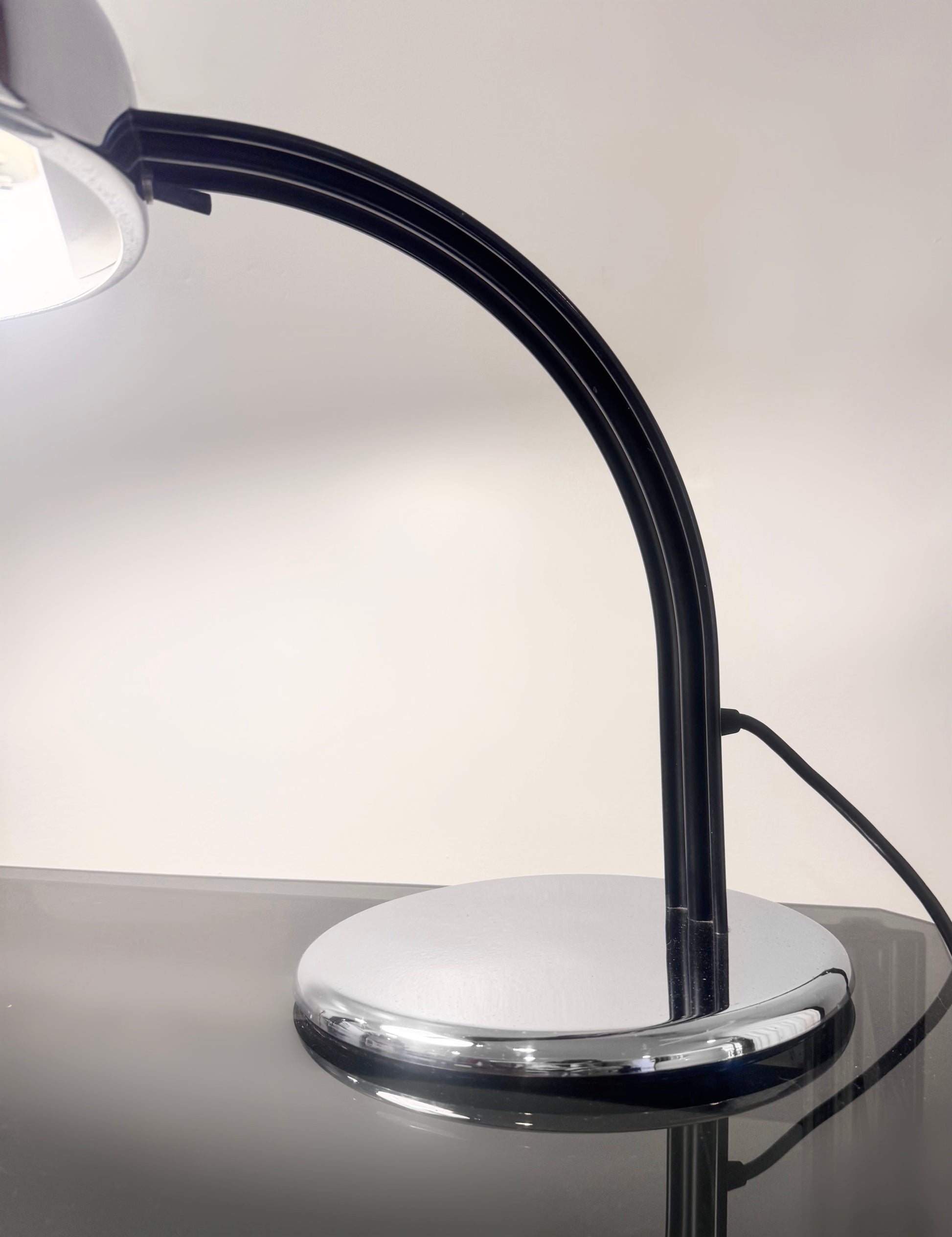 Atelje Lyktan AB Model 8012 in Chrome arc table lamp with Matte Black Arm, 1970 image 3