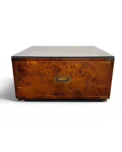Pair of fine Scandinavian Burr Maple Campaign drawers with Brass Motifs  image 1