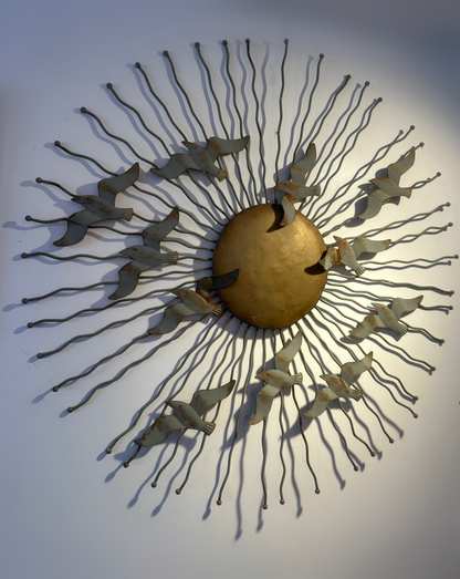 Midcentury Modern Metal Radial Sunburst sculpture ‘Birds In Flight’, 1970 image 1