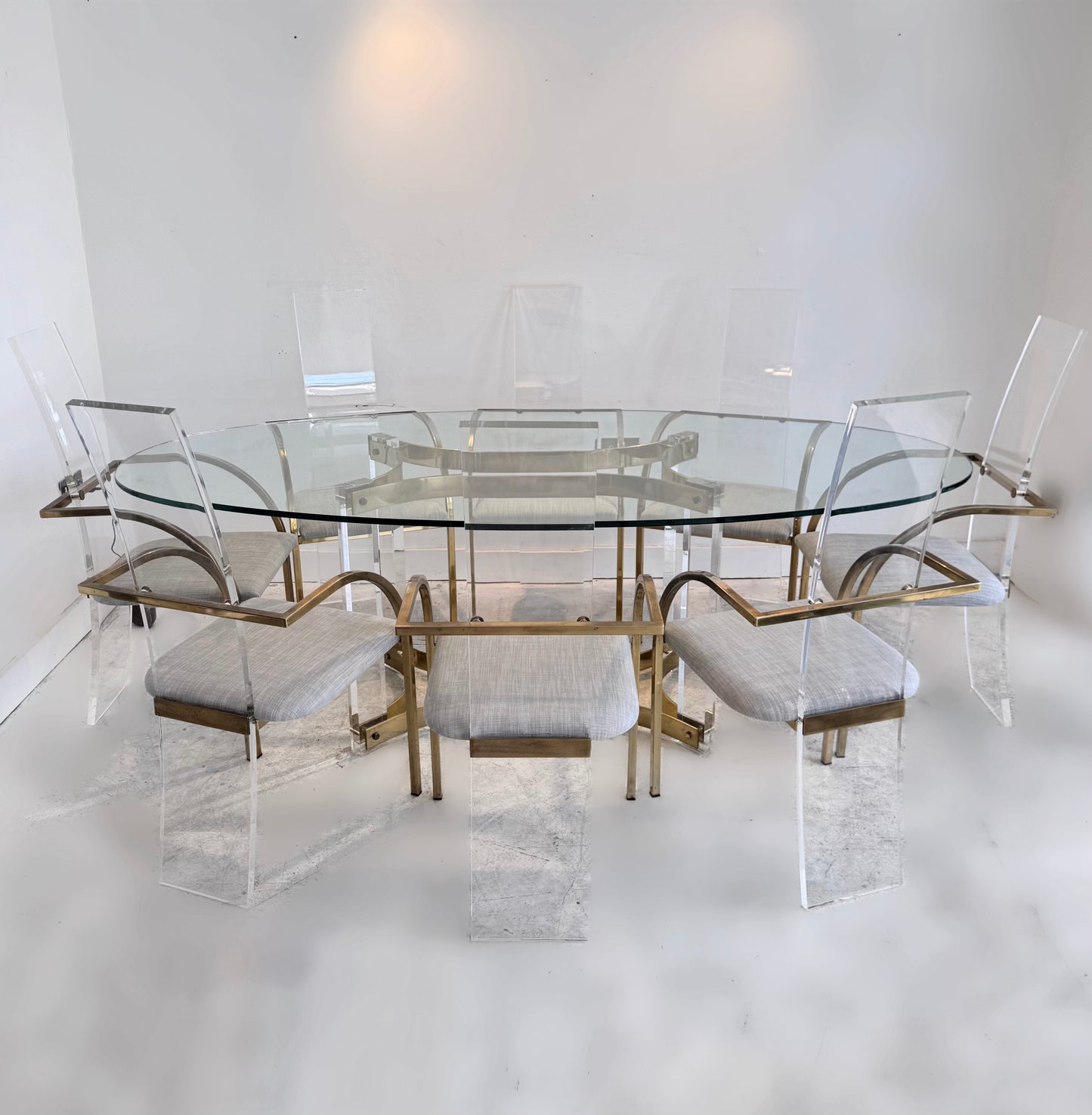 Lucite & Brass 8 Seat Dining Suite by Charles Hollis Jones, 1979 image 0