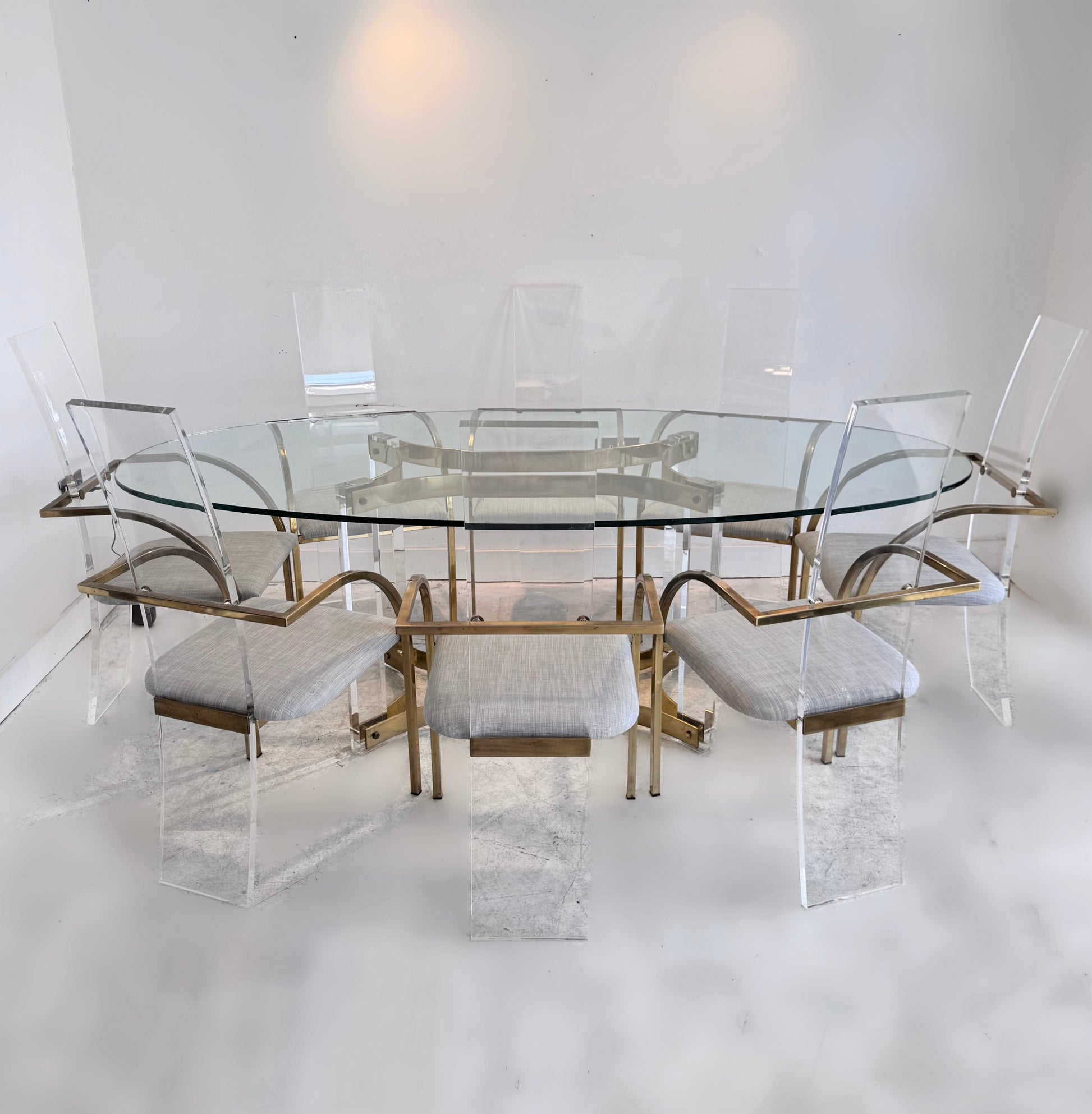 Lucite & Brass 8 Seat Dining Suite by Charles Hollis Jones, 1979 image 0