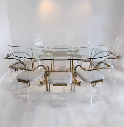 Lucite & Brass 8 Seat Dining Suite by Charles Hollis Jones, 1979 image 0