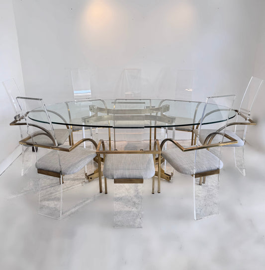 Lucite & Brass 8 Seat Dining Suite by Charles Hollis Jones, 1979 image 0