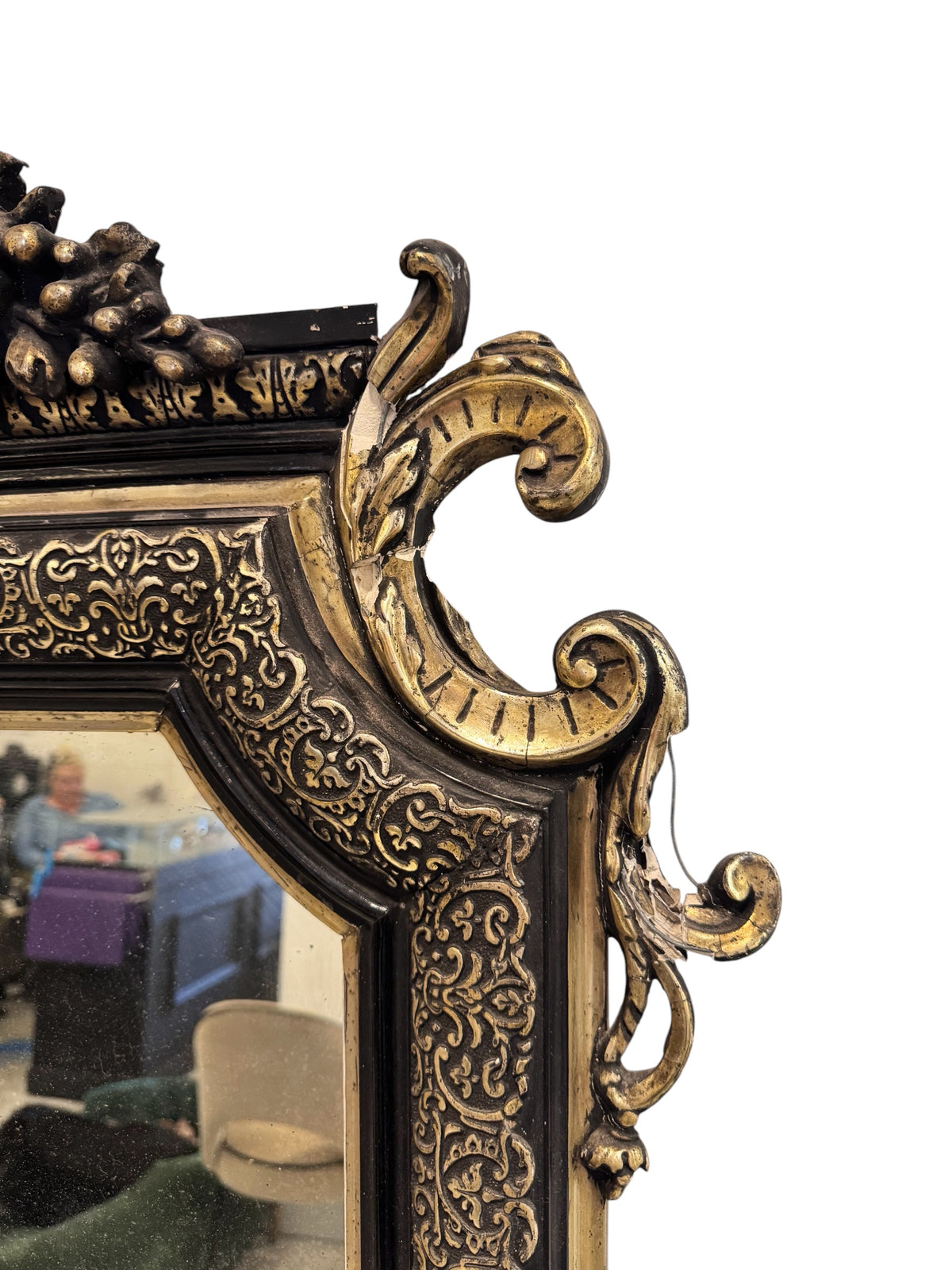 Gothic Antique Victorian mirror with Silver leaf Inlay over Black Gesso Frame image 8