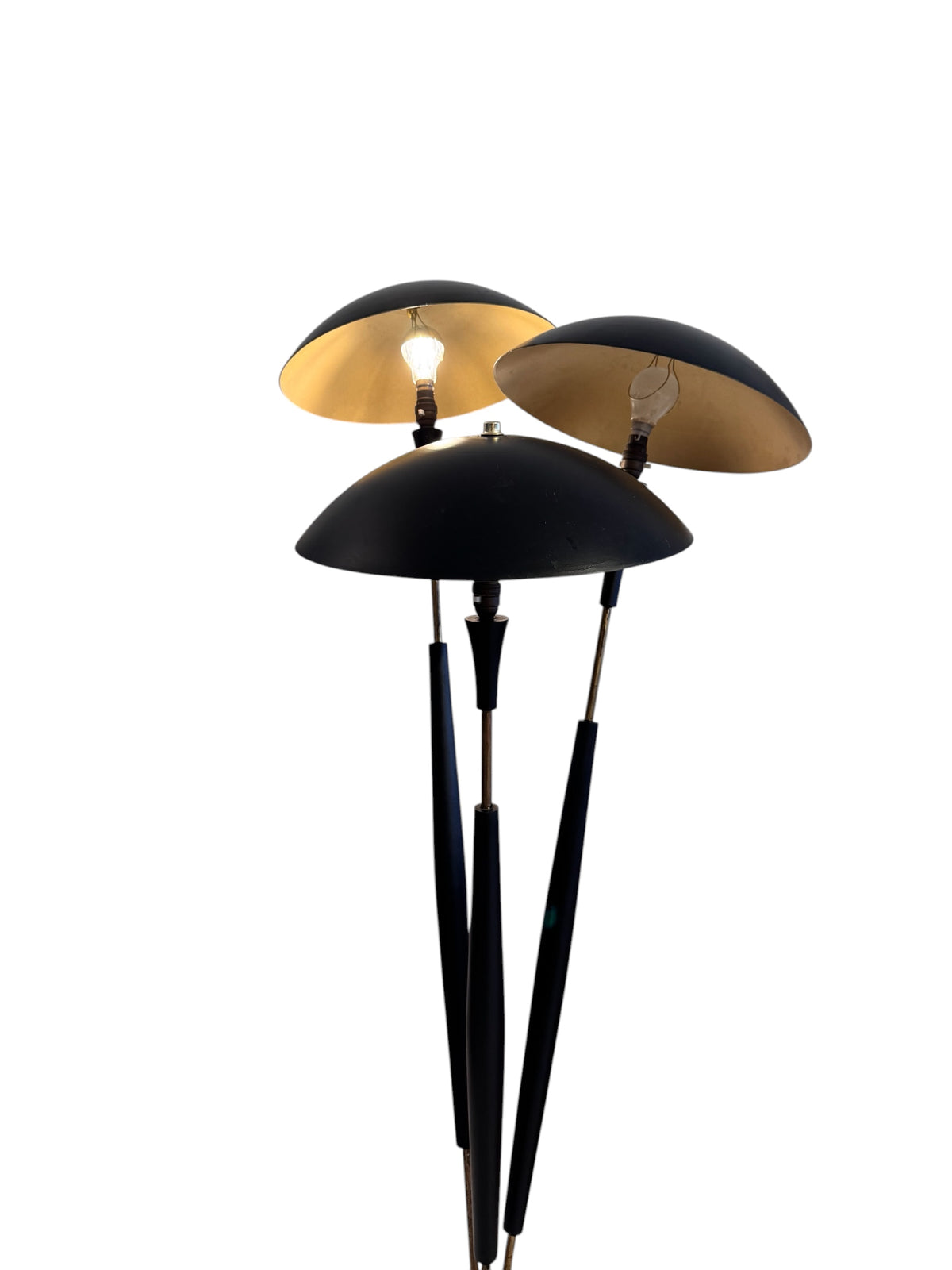 Original Tri-light Designed by Gerald Thurston for Lightolier Italy, Brass & Black Beech, 1954