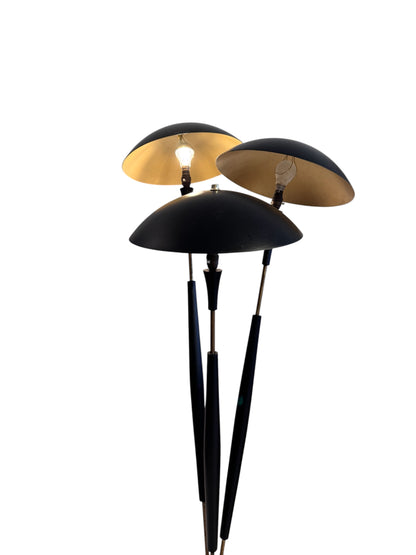 Original Tri-light Designed by Gerald Thurston for Lightolier Italy, Brass & Black Beech, 1954