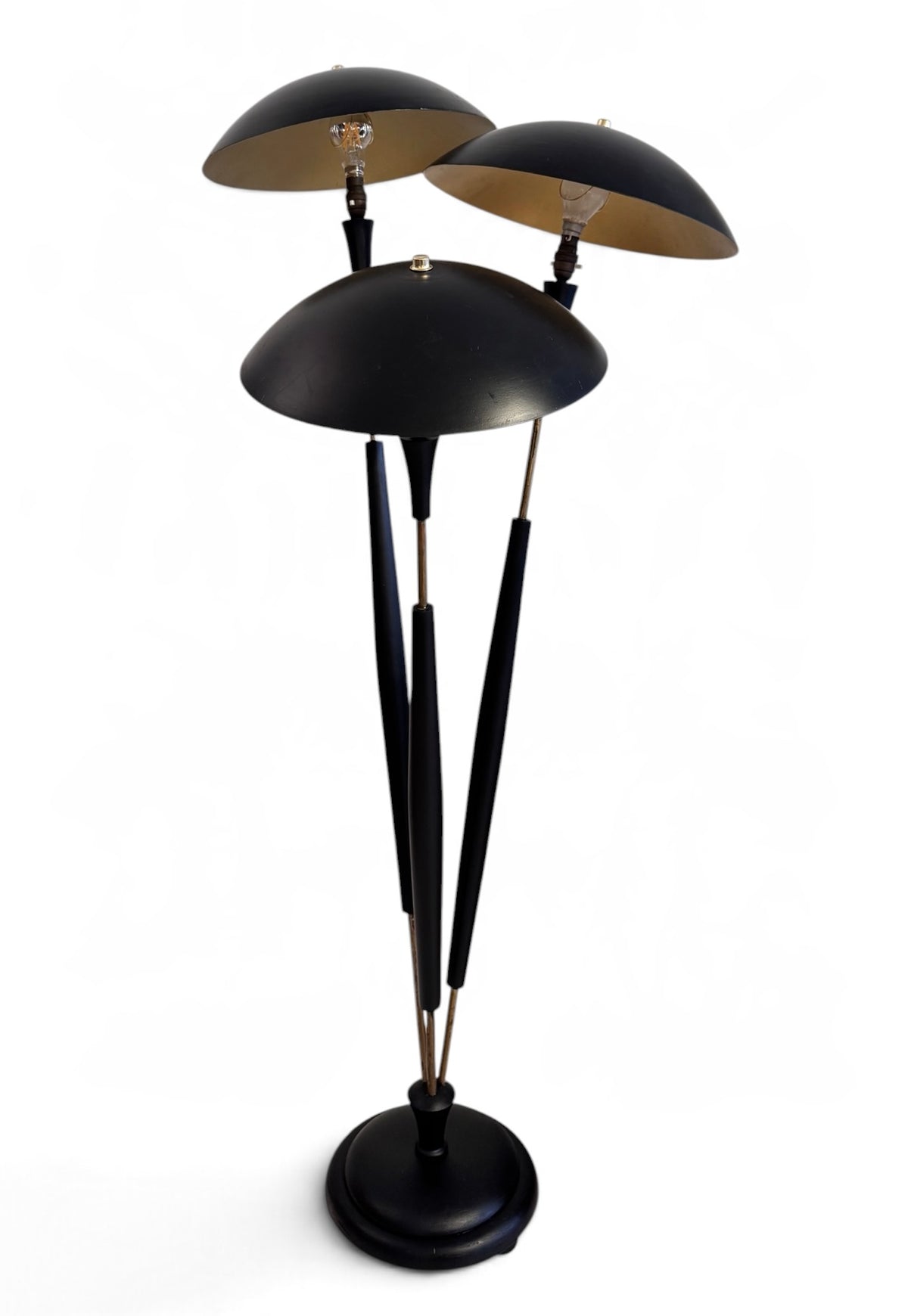 Original Tri-light Designed by Gerald Thurston for Lightolier Italy, Brass & Black Beech, 1954