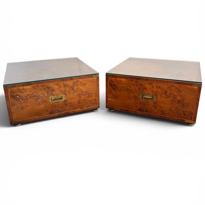 Pair of fine Scandinavian Burr Maple Campaign drawers with Brass Motifs  image 0