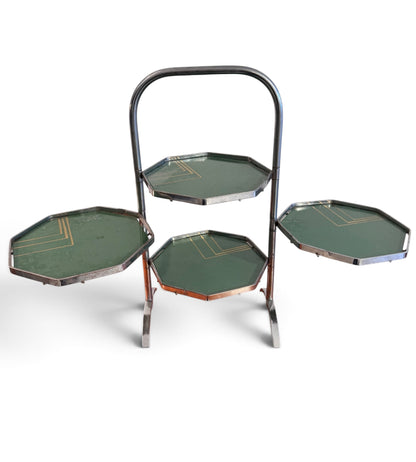 Art Deco Articulated Hand Painted Glass Cake Stand with Chrome, 1930