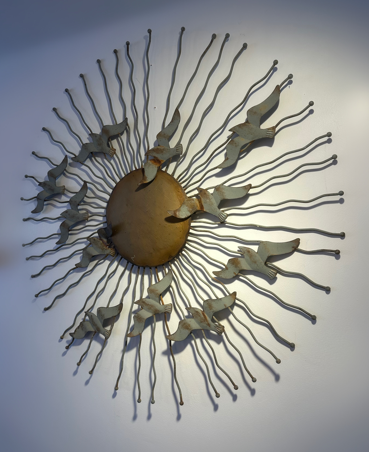 Midcentury Modern Metal Radial Sunburst sculpture ‘Birds In Flight’, 1970 image 5