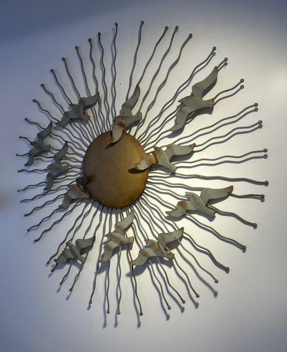 Midcentury Modern Metal Radial Sunburst sculpture ‘Birds In Flight’, 1970 image 5