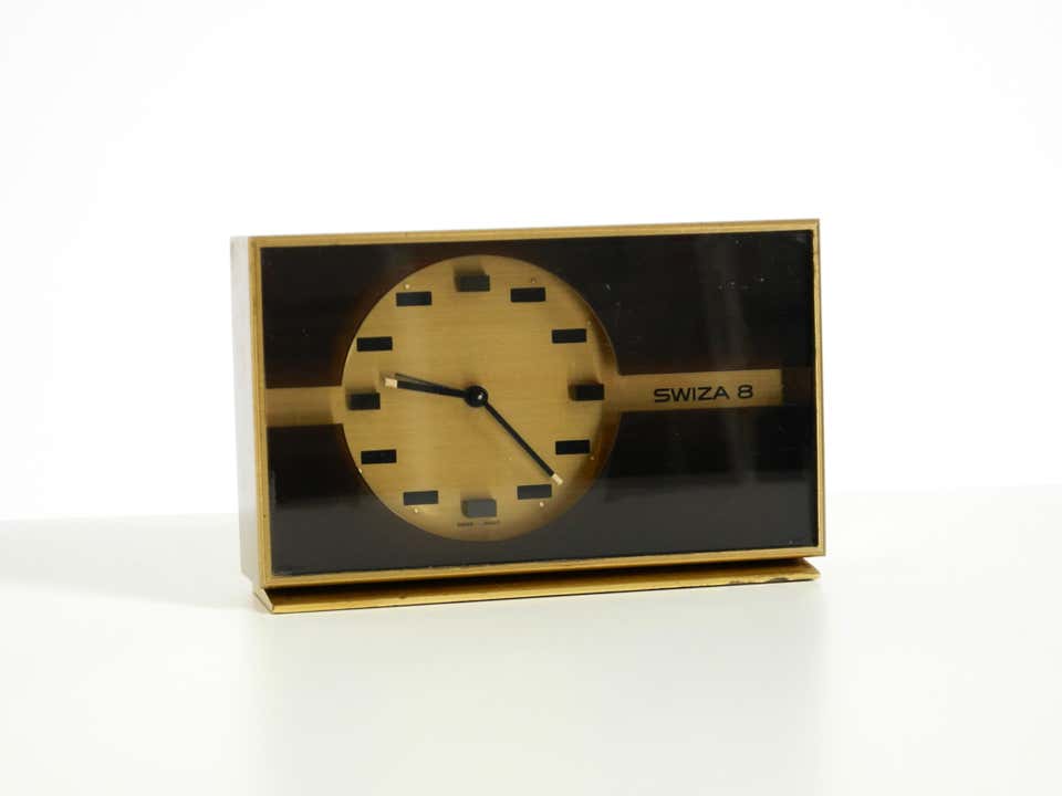 Mechanical Swiza 8 Table Clock in Brass with an 8-Day Movement, 1960s