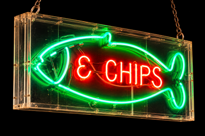 Original Vintage Tubular Neon Fish & Chips, Circa 1970