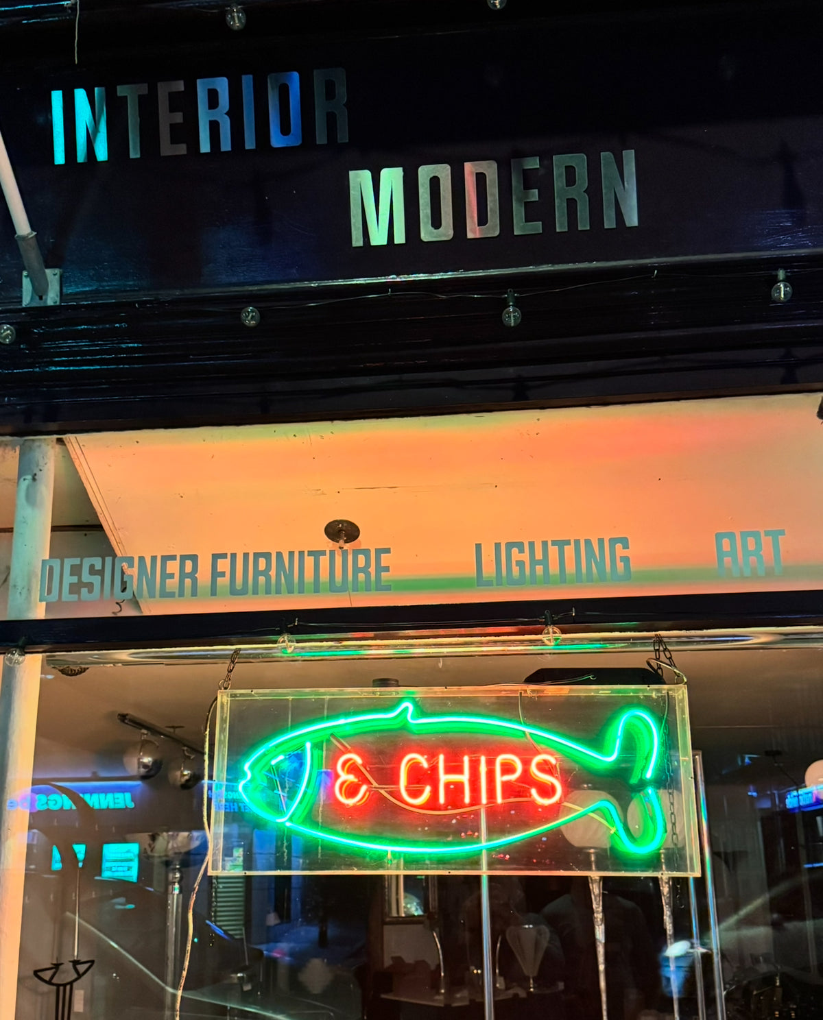 Original Vintage Tubular Neon Fish & Chips, Circa 1970