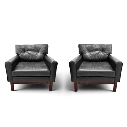Leather & Rosewood Sofa Suite Consisting of Two Armchairs & 3-Seat Sofa, Pek-Oy for ASKO Finland, 1960