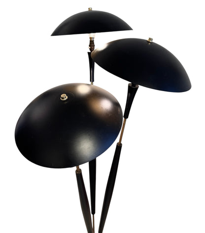 Original Tri-light Designed by Gerald Thurston for Lightolier Italy, Brass & Black Beech, 1954