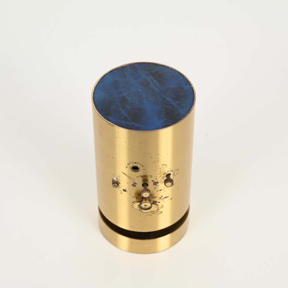 Mid-Century Swiss Gilt Brass & Lapis Lazuli Swiza 8 Day Alarm Clock, 1960s