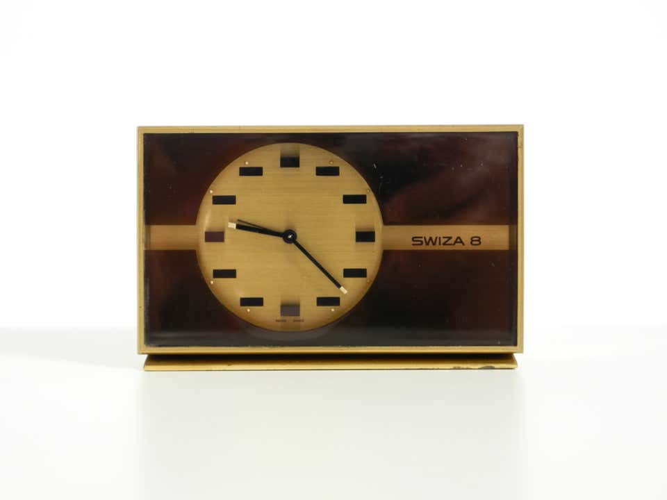 Mechanical Swiza 8 Table Clock in Brass with an 8-Day Movement, 1960s